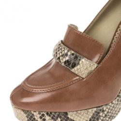 مملوكة مسبقًا Stella McCartney Brown Faux Leather Python Effect Mary Platform Loafer Pumps Size 39