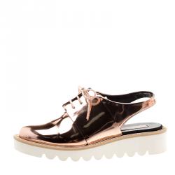 Pre Owned Stella McCartney Metallic Bronze Faux Leather Odette Slingback Derby Size 40
