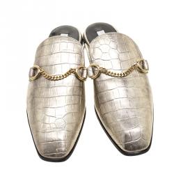 Pre Owned Stella McCartney Metallic Faux Croc Effect Leather Slip On Loafers Size 40