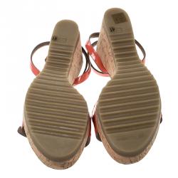 Pre Owned Stella McCartney Imperial Red Faux Patent Leather Linda Cork Wedge Sandals Size 41