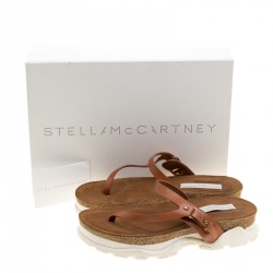 Pre Owned Stella McCartney Brown Faux Leather Altea Platform Slides Size 39