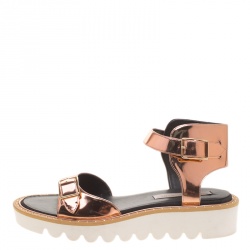 Pre Owned Stella McCartney Metallic Bronze Faux Leather Odette Studded Flat Sandals Size 41