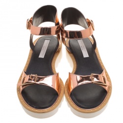 Pre Owned Stella McCartney Metallic Bronze Faux Leather Odette Studded Flat Sandals Size 41