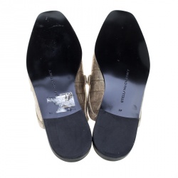 Stella McCartney Metallic Gold Faux Croc Embossed Leather Chain Trim Flat Slides Size 37