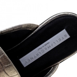 Stella McCartney Metallic Gold Faux Croc Embossed Leather Chain Trim Flat Slides Size 37