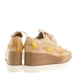 Pre Owned Stella McCartney Beige Brushed Faux Leather Elyse Star Platform Lace Up Derby Size 39.5
