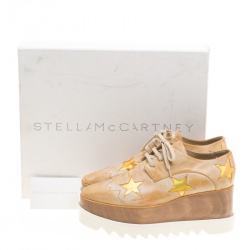 Pre Owned Stella McCartney Beige Brushed Faux Leather Elyse Star Platform Lace Up Derby Size 39.5