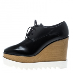 Pre Owned Stella McCartney Black Faux Leather Elyse Platform Derby Size 39.5