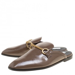 Stella McCartney Brown Faux Patent Leather Slip On Loafers Size 35.5