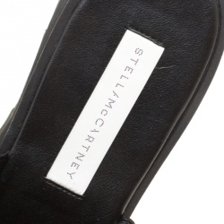 Pre Owned Stella McCartney Black Faux Leather Floral Eyelet Embroidered Platform Slides Size 38