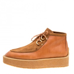 Pre Owned Stella McCartney Brown Faux Suede and Leather High Clipper Platform Ankle Boots Size 39.5