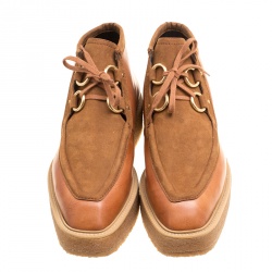 Pre Owned Stella McCartney Brown Faux Suede and Leather High Clipper Platform Ankle Boots Size 39.5