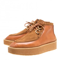 Pre Owned Stella McCartney Brown Faux Suede and Leather High Clipper Platform Ankle Boots Size 39.5