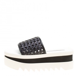 Pre Owned حذاء سلايدز ستيلا ماكرتني ويكر جلد صناعي مغزول أسود مقاس 38