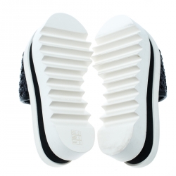 مملوكة مسبقًا Stella McCartney Black Faux Woven Leather Wicker Platform Slides Size 37