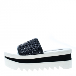 مملوكة مسبقًا Stella McCartney Black Faux Woven Leather Wicker Platform Slides Size 37