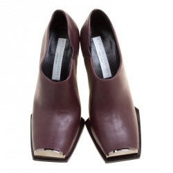 مملوكة مسبقًا Stella McCartney Burgundy Faux Leather Square Toe Ankle Boots Size 37