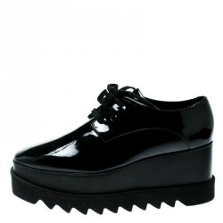 Pre Owned حذاء دربي ستيلا ماكرتني نعل سميك اليس جلد لامع صناعي أسود مقاس 40