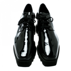 Pre Owned حذاء دربي ستيلا ماكرتني نعل سميك اليس جلد لامع صناعي أسود مقاس 40