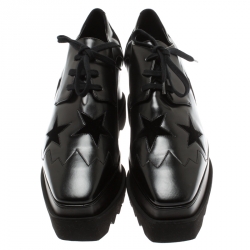 Pre Owned حذاء ستيلا ماكرتني دربي نعل سميك اليز نجوم جلد صناعي أسود مقاس 37.5