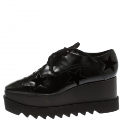 Pre Owned حذاء ستيلا ماكرتني دربي نعل سميك اليز نجوم جلد صناعي أسود مقاس 37.5