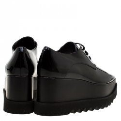 Stella McCartney Black Faux Patent Leather Elyse Platform Derby Size 41