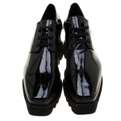 Stella McCartney Black Faux Patent Leather Elyse Platform Derby Size 41