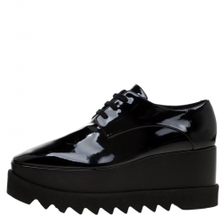Stella McCartney Black Faux Patent Leather Elyse Platform Derby Size 41
