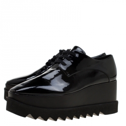 Stella McCartney Black Faux Patent Leather Elyse Platform Derby Size 41