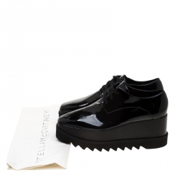 Stella McCartney Black Faux Patent Leather Elyse Platform Derby Size 41