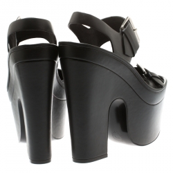 Pre Owned Stella McCartney Black Faux Leather Buckle Block Heel Platform Sandals Size 37.5