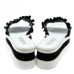 Pre Owned Stella McCartney Black Ruffle Faux Leather Platform Slide Sandals Size 40.5