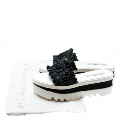 Pre Owned Stella McCartney Black Ruffle Faux Leather Platform Slide Sandals Size 40.5