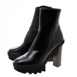 Pre Owned Stella McCartney Black Faux Leather Platform Ankle Boots Size 40