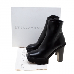 Pre Owned Stella McCartney Black Faux Leather Platform Ankle Boots Size 40