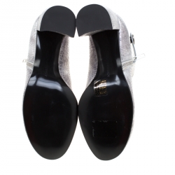 Pre Owned Stella McCartney Metallic Silver Python Embossed Faux Leather Ankle Boots Size 38