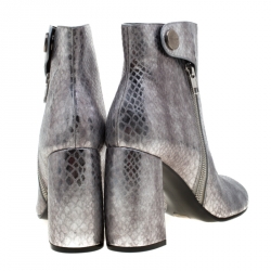 Pre Owned Stella McCartney Metallic Silver Python Embossed Faux Leather Ankle Boots Size 38