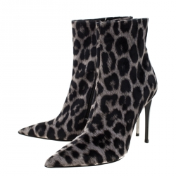 Pre Owned حذاء بوت كاحل ستيلا مكارتني مطبوع نقشة الفهد قطيفة ثنائي اللون مقاس 40