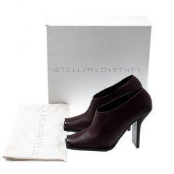Pre Owned Stella McCartney Burgundy Faux Leather Square Toe Ankle Boots Size 38