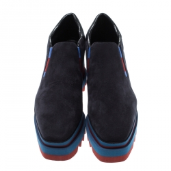 Pre Owned Stella McCartney Blue Faux Suede Elyse Slip On Platform Sneakers Size 38