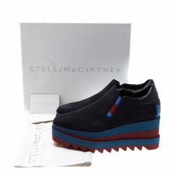 Pre Owned Stella McCartney Blue Faux Suede Elyse Slip On Platform Sneakers Size 38