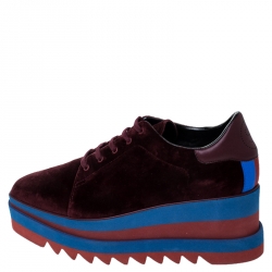 Pre Owned Stella McCartney Burgundy/Blue Velvet Elyse Platform Derby Size 40.5