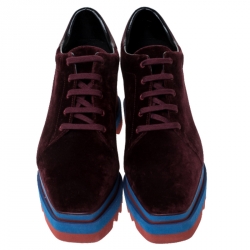 Pre Owned Stella McCartney Burgundy/Blue Velvet Elyse Platform Derby Size 40.5