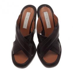 Pre Owned Stella McCartney Brown Faux Leather Veneer CrissCross Slides Size 39