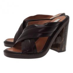 Pre Owned Stella McCartney Brown Faux Leather Veneer CrissCross Slides Size 39