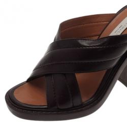 Pre Owned Stella McCartney Brown Faux Leather Veneer CrissCross Slides Size 39