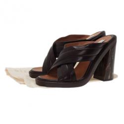 Pre Owned Stella McCartney Brown Faux Leather Veneer CrissCross Slides Size 39