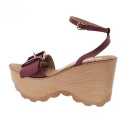 Pre Owned Stella McCartney Bordeaux Faux Leather Buckle Ankle Strap Wedges Size 38
