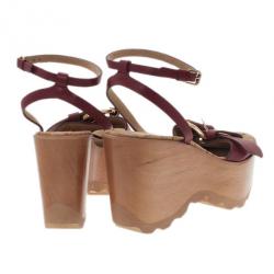 Pre Owned Stella McCartney Bordeaux Faux Leather Buckle Ankle Strap Wedges Size 38