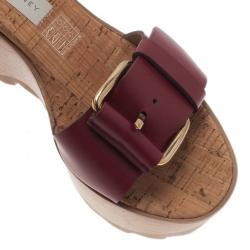 Pre Owned Stella McCartney Bordeaux Faux Leather Buckle Ankle Strap Wedges Size 38